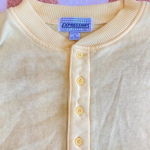 EXPRESSIONS RETRO CREWNECK BUTTON UP SWEATER YELLOW BLUE GREEN - Picture 5 of 7